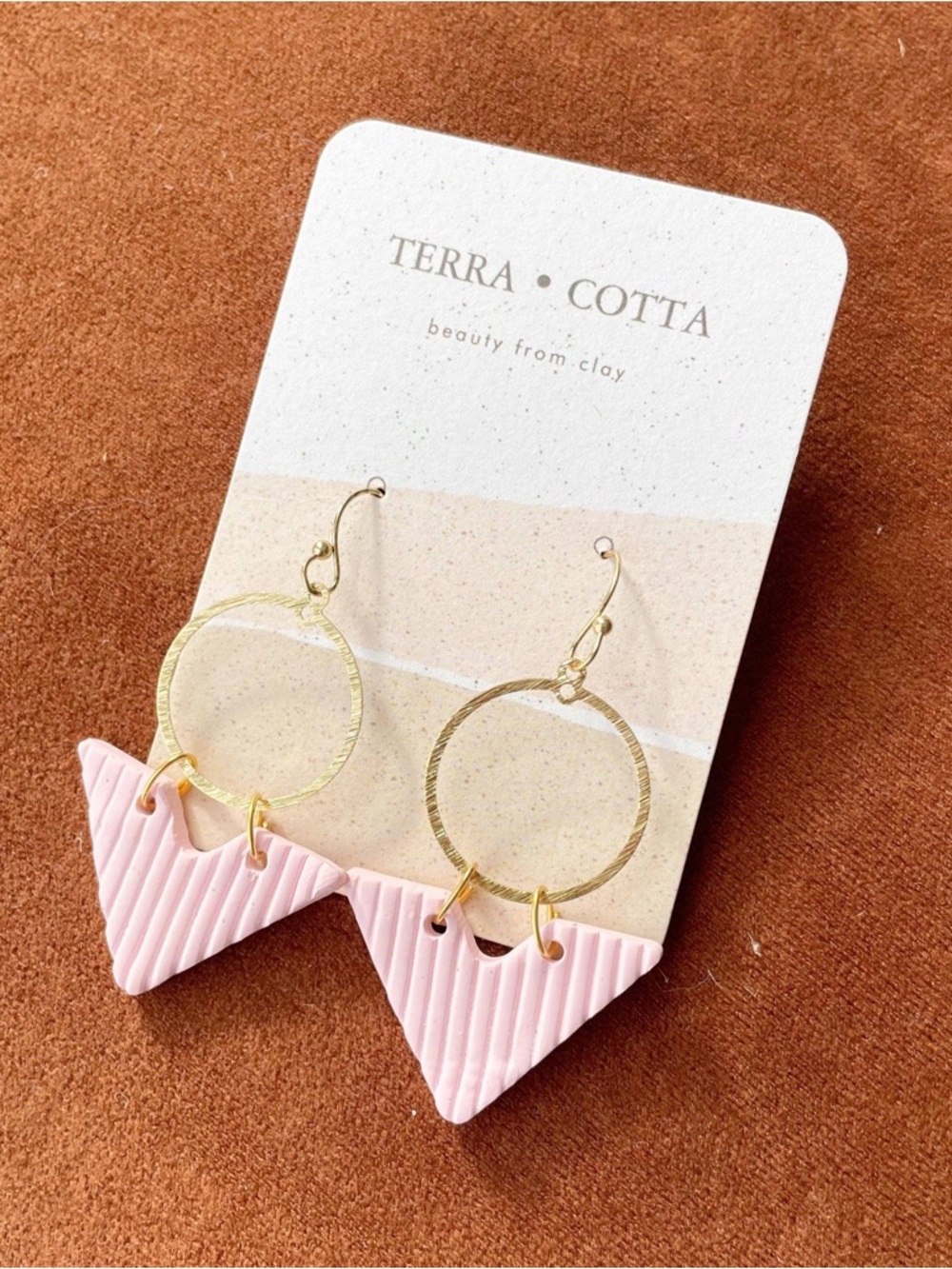 Pink Triangle & Gold Hoop Drop Earrings